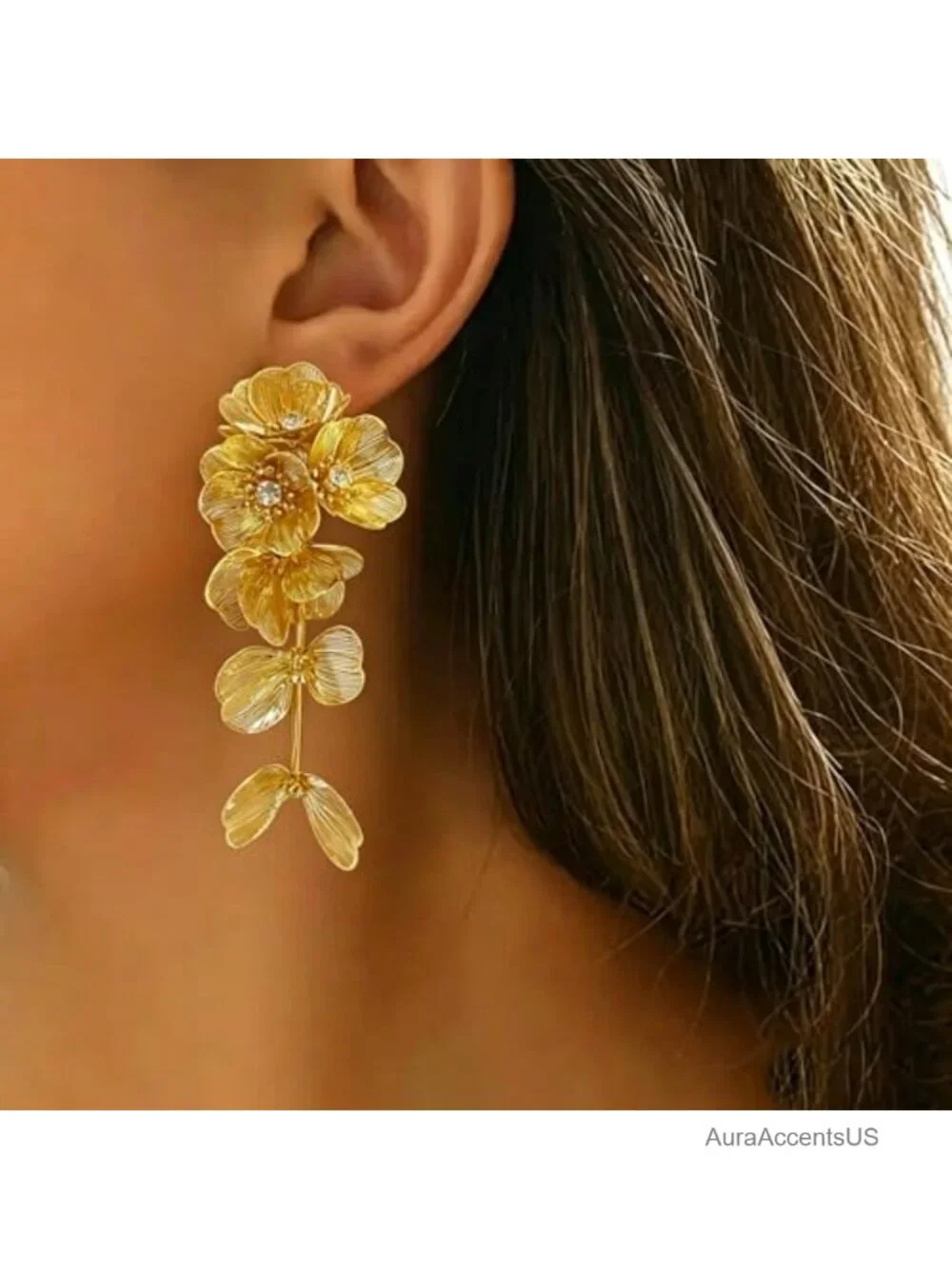 Large Gold Flower Statement Earrings Women Hollow Filigree Floral Dangle Long